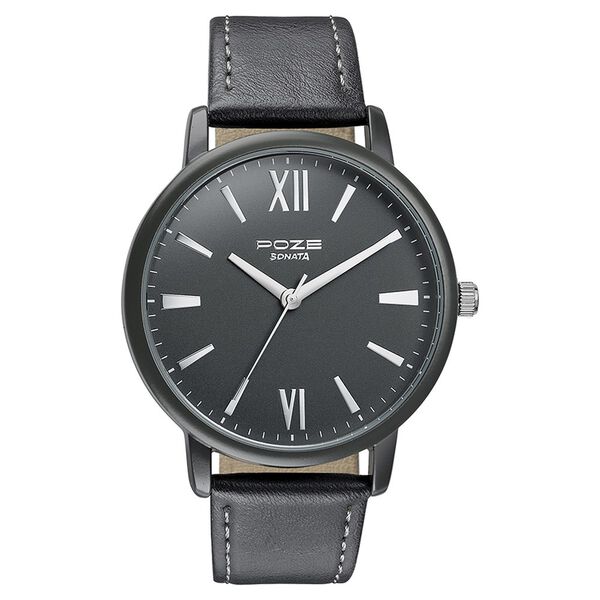 Sonata Poze Quartz Analog Black Dial Leather Strap Watch for Men - image number 1