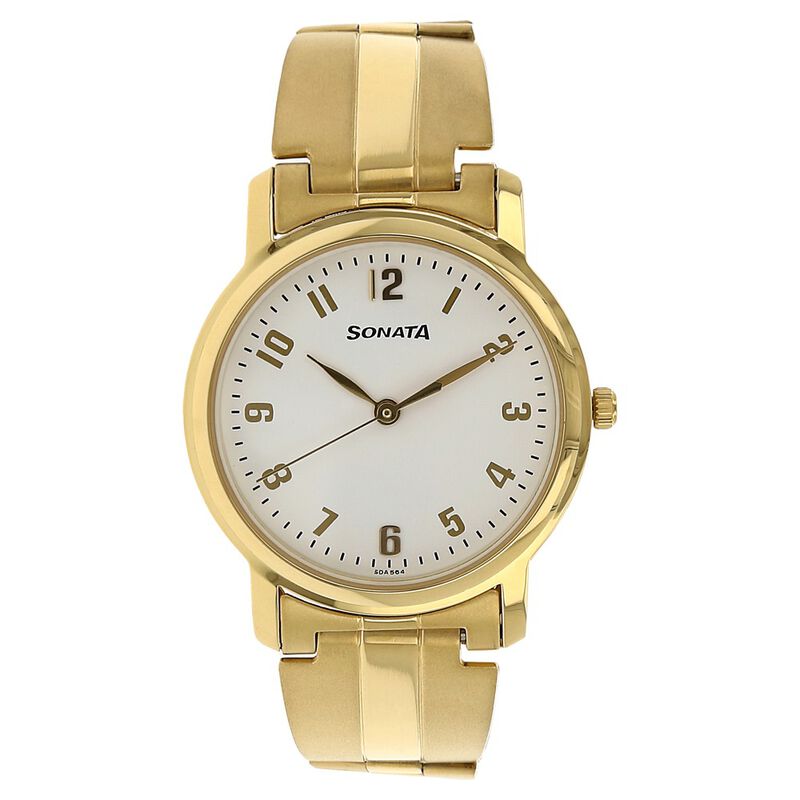 Sonata Quartz Analog White Dial Stainless Steel Strap Watch for Men