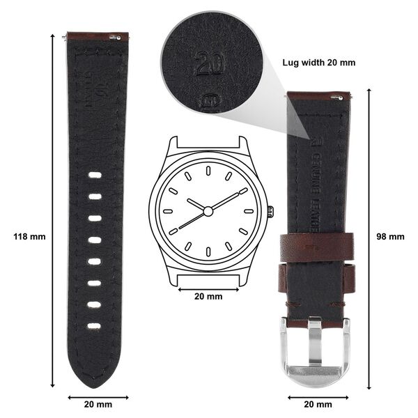 20 mm Brown Genuine Leather Straps for Men - image number 1