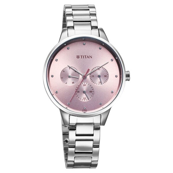 Titan Razzle Dazzle Quartz Analog with Day and Date Pink Dial Silver Stainless Steel Strap Watch For Women - image number 1