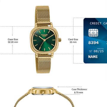 Poze By Sonata Quartz Analog Green Dial Golden Metal Strap Watch For Women