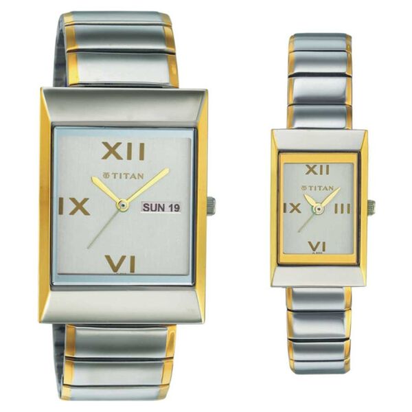 Titan Quartz Analog Silver Dial Watch for Couple - image number 0