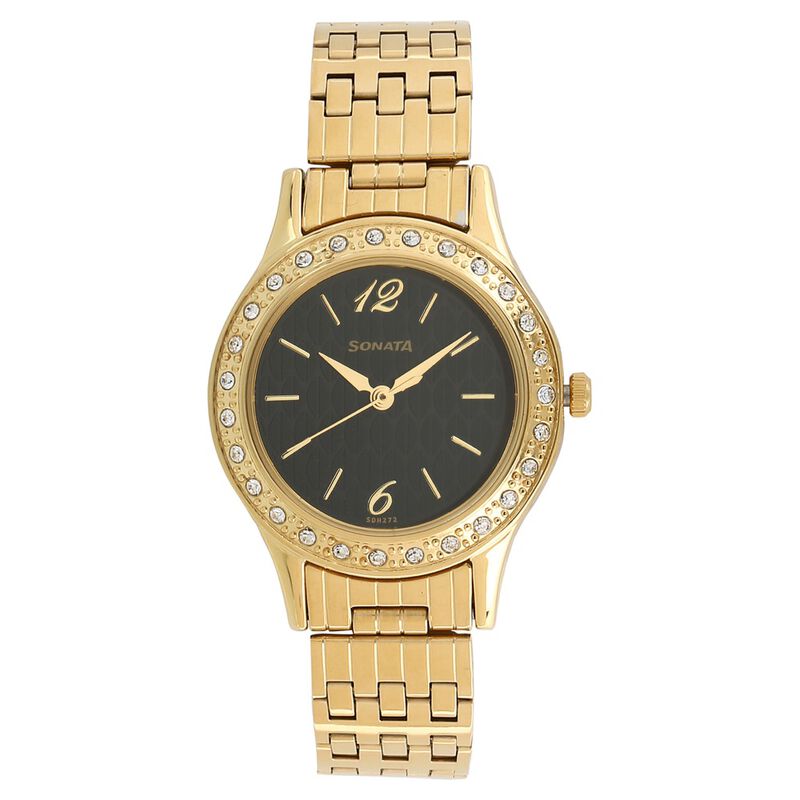 Sonata Stardust Black Dial Women Watch With Stainless Steel Strap