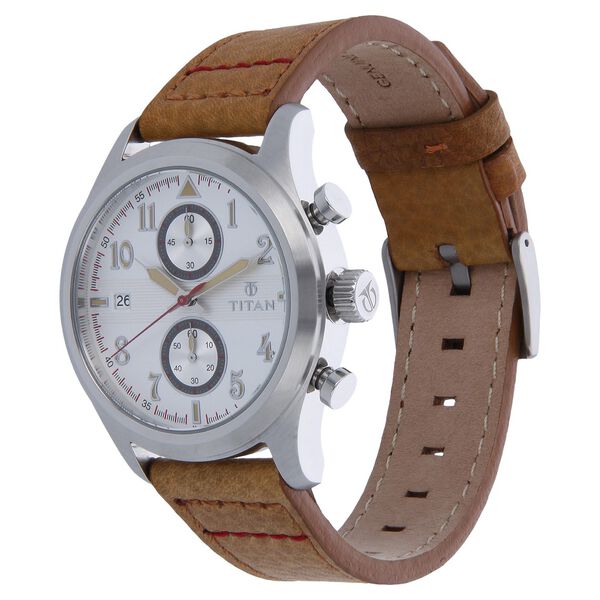 Titan Quartz Chronograph Silver Dial Leather Strap Watch for Men - image number 1