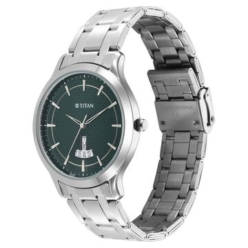 Titan Karishma Quartz Analog Green Dial Silver Stainless Steel Strap Watch For Men