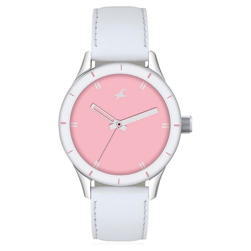 Fastrack Quartz Analog Pink Dial Leather Strap Watch for Girls