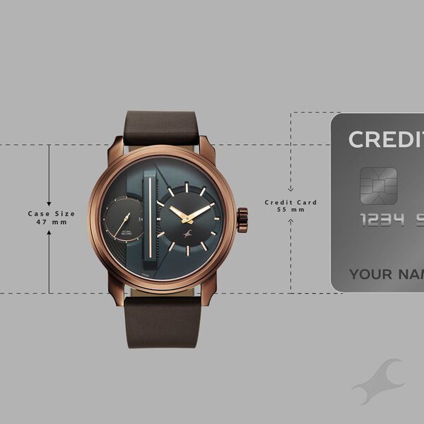 Fastrack Pulse IV Dual Time Analog Watch with Green Dial & Brown Leather Strap For Guys - image number 3