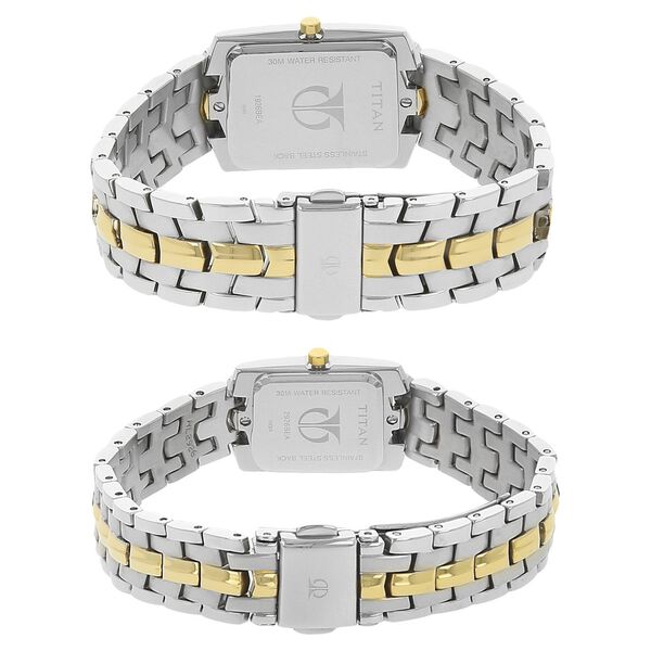 Titan Quartz Analog with Date White Dial Stainless Steel Strap Watch for Couple - image number 3