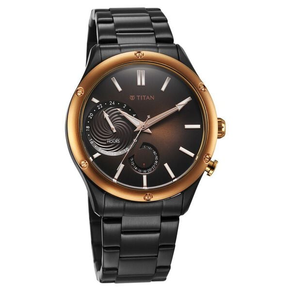 Titan Stellar Multifunction Brown Dial Black Stainless Steel Strap Watch For Men - image number 1