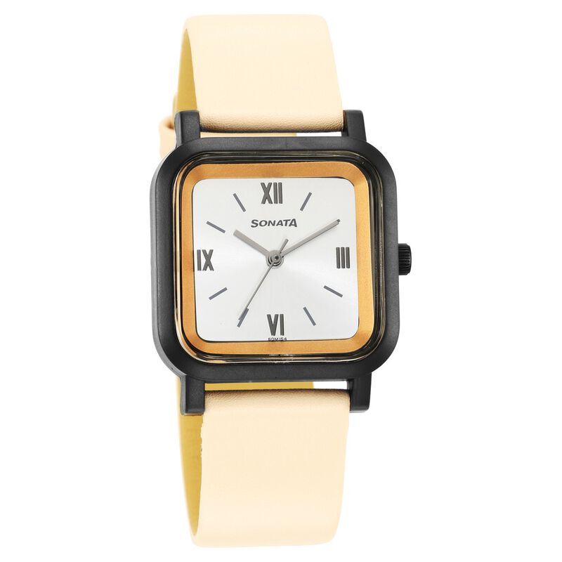 Sonata Pop Silver Dial Women Watch With Leather Strap - image number 0