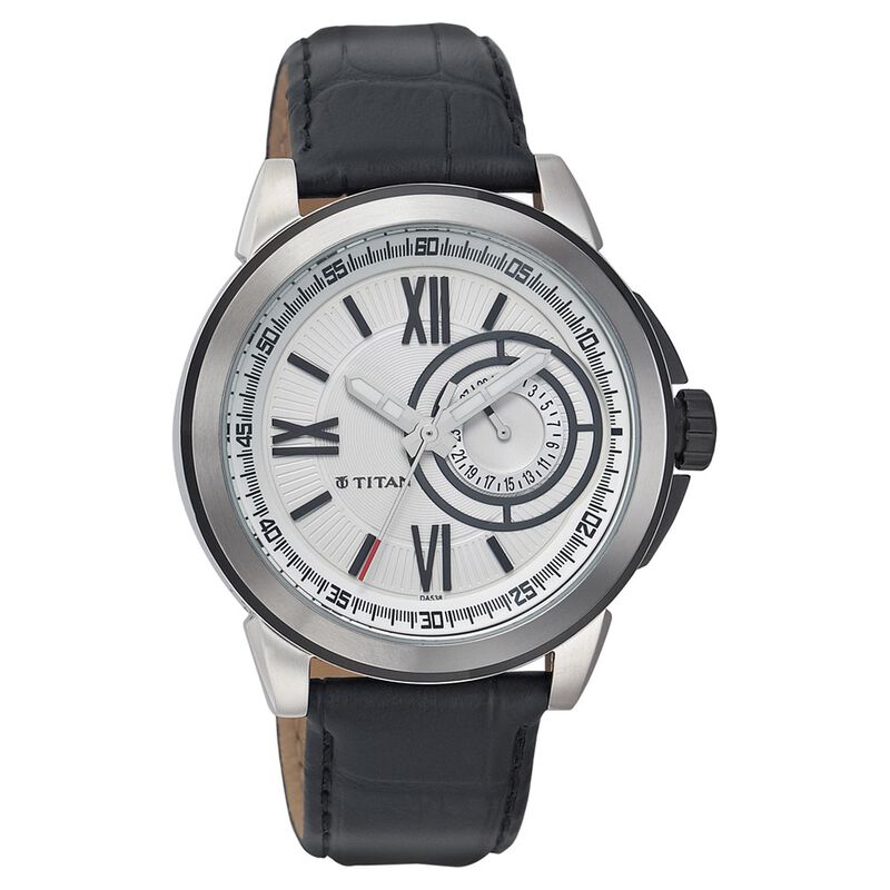 Titan Quartz Analog Silver Dial Leather Strap Watch for Men