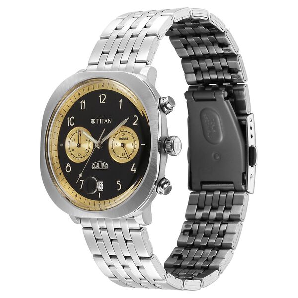 Titan Timeless Treasures Quartz Analog Dual Time Black Dial With Silver Color Stainless Steel Strap Watch For Men - image number 2