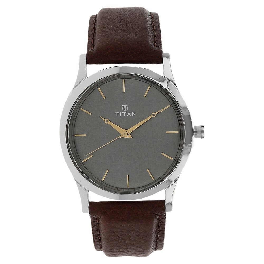 Buy Online Titan Quartz Analog Black Dial Leather Strap Watch for