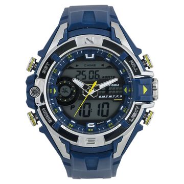 SF Chrome Quartz Analog Digital Dial PU Strap Watch for Men