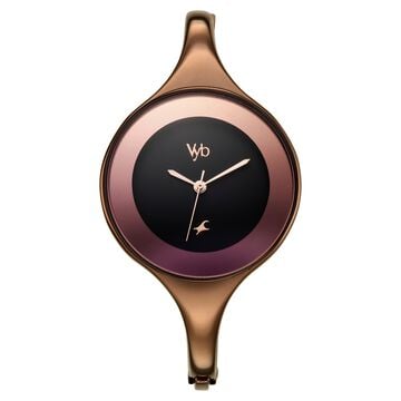 Vyb Slayer By Fastrack Quartz Analog Black Dial Brown Metal Strap Watch For Girls