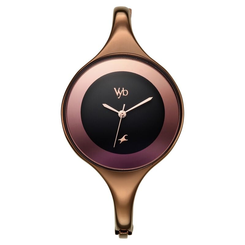 Vyb Slayer By Fastrack Quartz Analog Black Dial Brown Metal Strap Watch For Girls