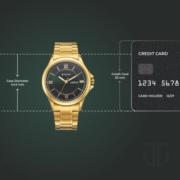 Titan Karishma Quartz Analog with Day and Date Green Dial Golden Stainless Steel Strap Watch For Men