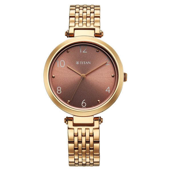 Titan Workwear Quartz Analog Brown Dial Rose Gold Colour Stainless Steel Strap Watch For Women - image number 0
