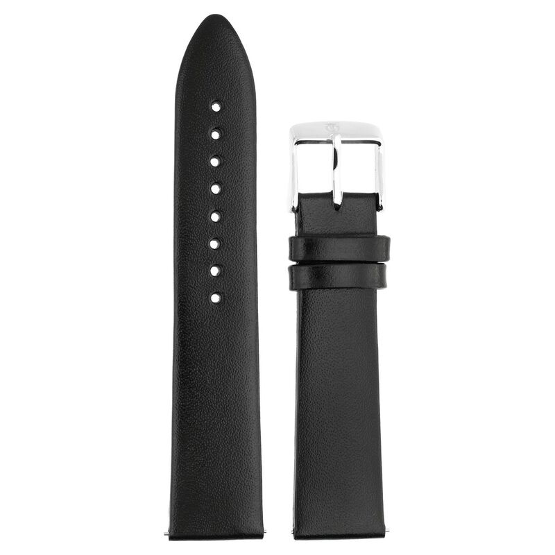 22 mm Black Genuine Leather Strap for Men