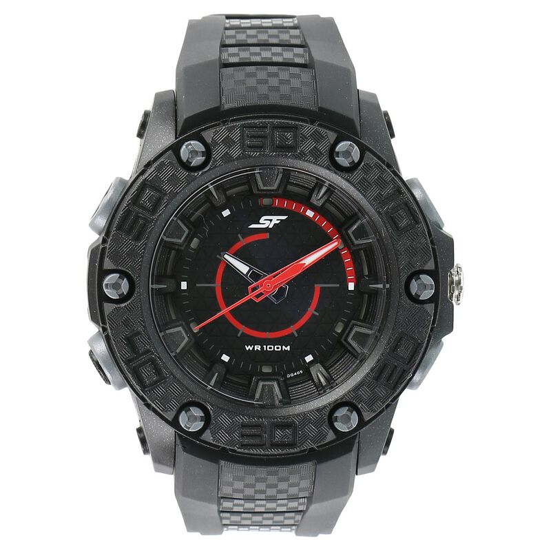 SF Quartz Analog Black Dial Plastic Strap Watch for Men