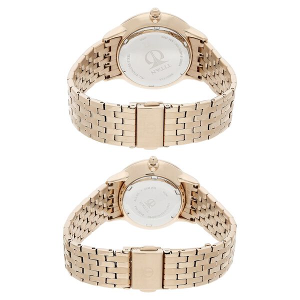 Titan Bandhan Rose Gold Dial Analog with Date Stainless Steel Strap watch for Couple - image number 4