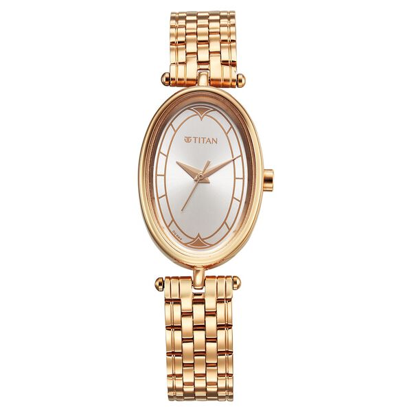 Titan Karishma Quartz Analog Silver Dial Rose Gold Stainless Steel Strap Watch For Women - image number 0