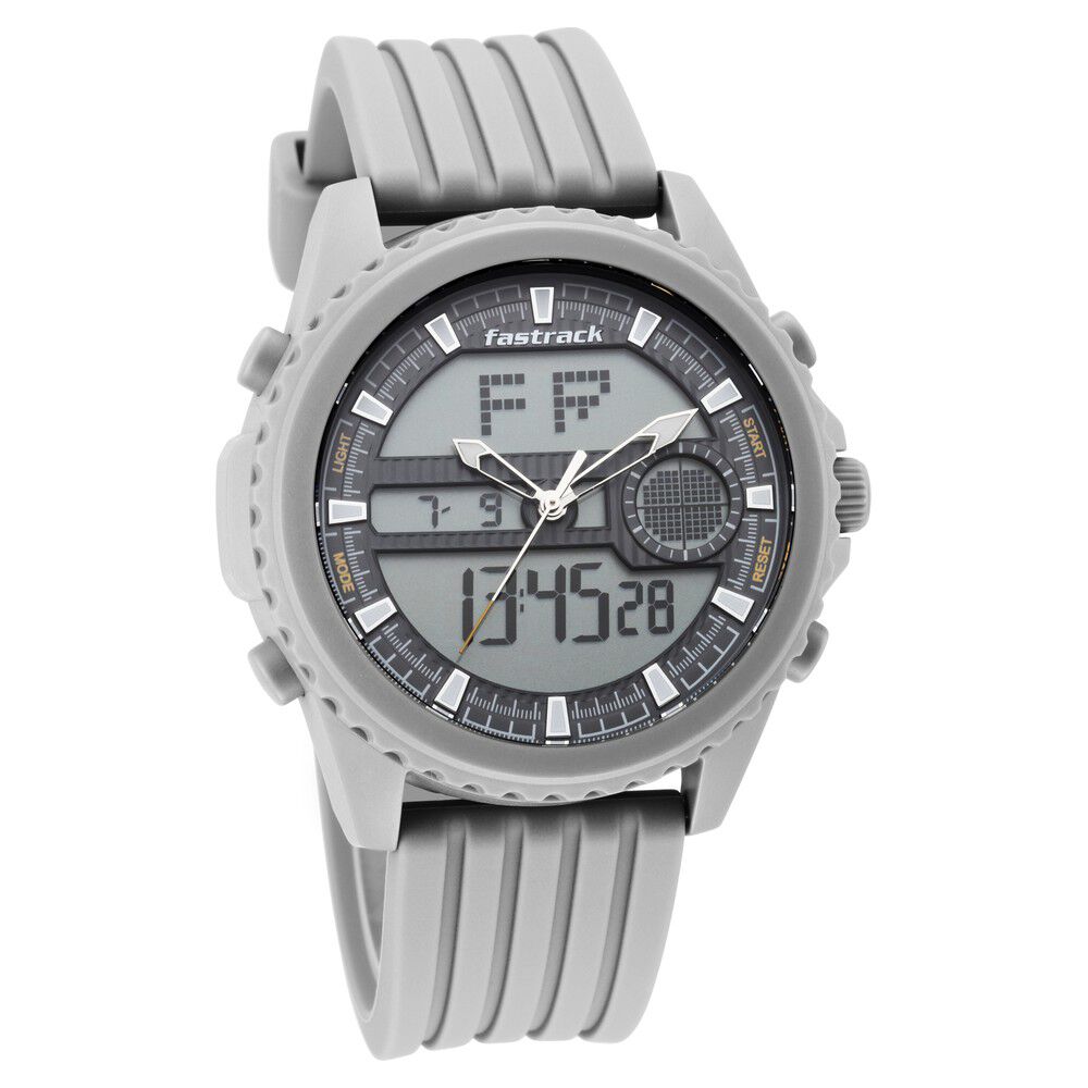 Buy Online Fastrack Streetwear Quartz Analog Digital Grey Dial PU Strap Watch for Guys nr38064pp02 Titan