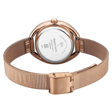 Fastrack Vyb Halo Quartz Analog Rose Gold Dial Metal Strap Watch For Girls