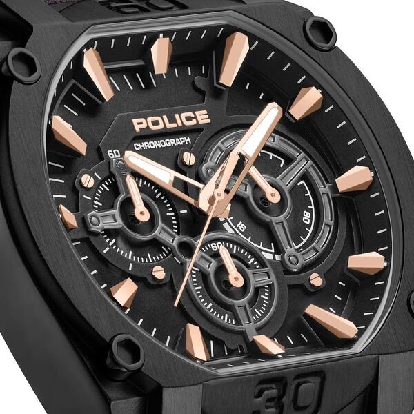 Police Quartz Chronograph Black Dial Brown Leather Strap Watch For Men - image number 2