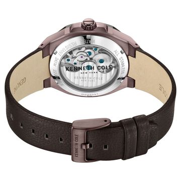 Kenneth Cole Automatic Grey Dial Brown Leather Strap Watch For Men
