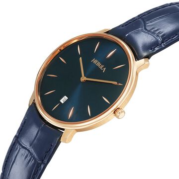 Titan Nebula Lustre 18 Karat Gold Quartz Analog with Date Blue Dial Blue Leather Strap Watch For Men