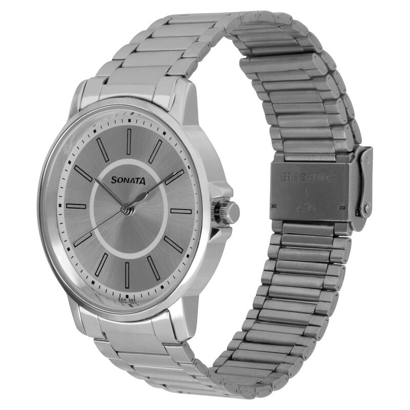 Sonata Quartz Analog Silver Dial Stainless Steel Strap Watch for Men - image number 2
