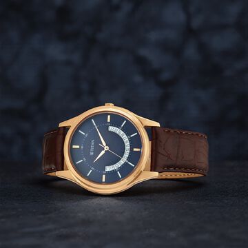 Titan Lagan Blue Dial Analog Leather Strap Watch for Men