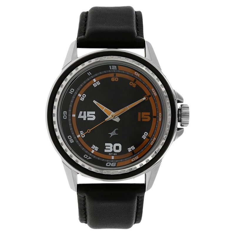 Fastrack Quartz Analog Black Dial Leather Strap Watch for Guys