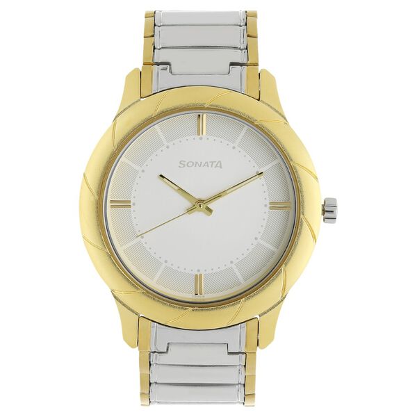 Sonata Quartz Analog White Dial Stainless Steel Strap Watch for Men - image number 0