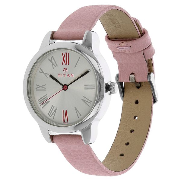 Titan Quartz Analog Silver Dial Pink Leather Strap Watch For Women - image number 1