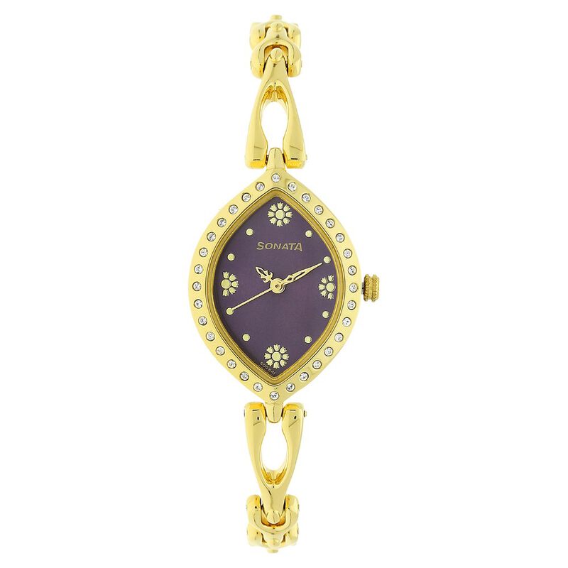 Sonata Wedding Purple Dial Women Watch With Metal Strap