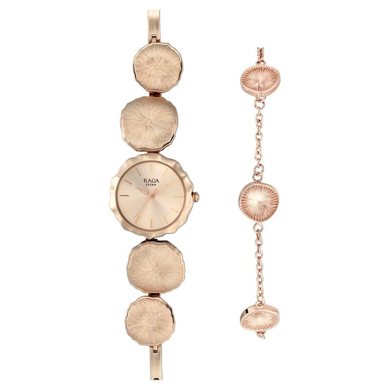 Titan Raga I Am Rose Gold Dial Analog Metal Strap watch for Women