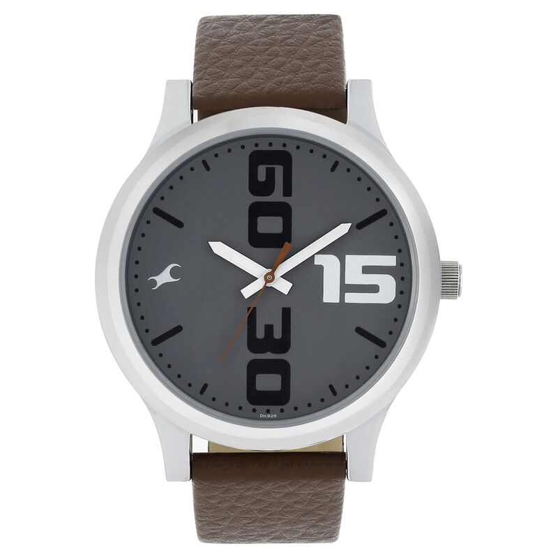 Fastrack Bold Quartz Analog Grey Dial Leather Strap Watch for Guys