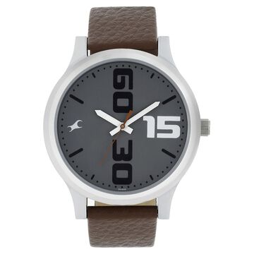 Fastrack Bold Quartz Analog Grey Dial Leather Strap Watch for Guys