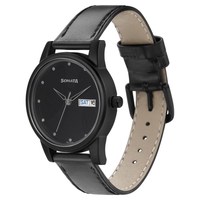 Sonata Lite Black Dial Women Watch With Leather Strap - image number 1