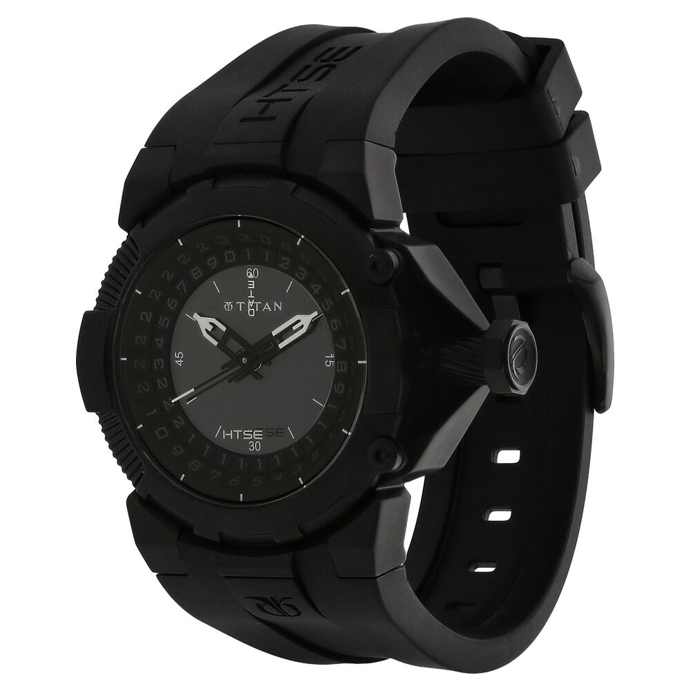 Buy Online Titan Quartz Analog Solar Black Dial Plastic Strap Watch for Men ne1539np01 Titan