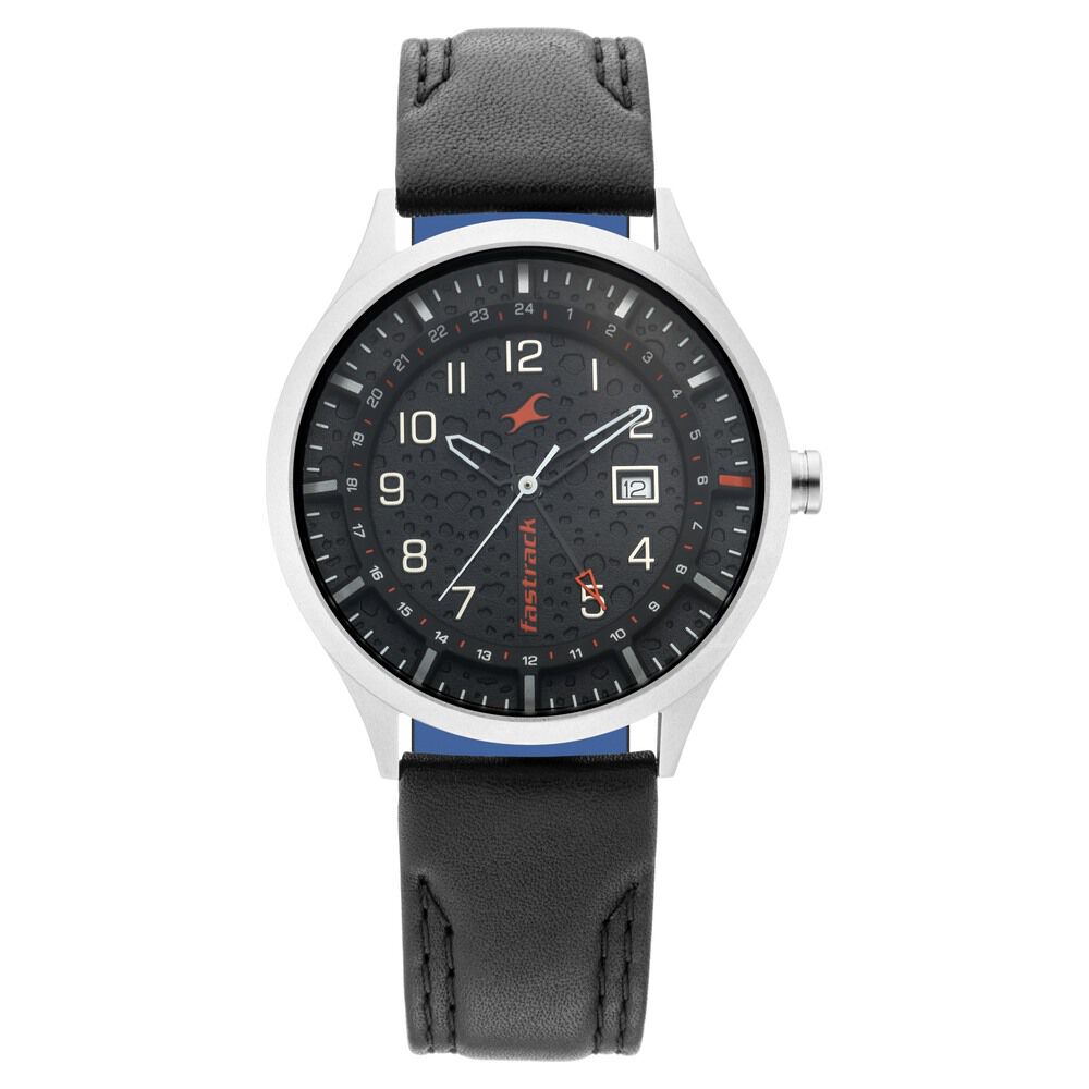 Buy Online Fastrack Titanium Quartz Analog with Date Black Dial Leather Strap Watch for Guys nn3205tl02 Titan
