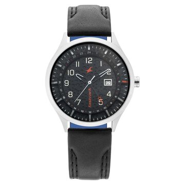 Fastrack Titanium Quartz Analog with Date Black Dial Leather Strap Watch for Guys