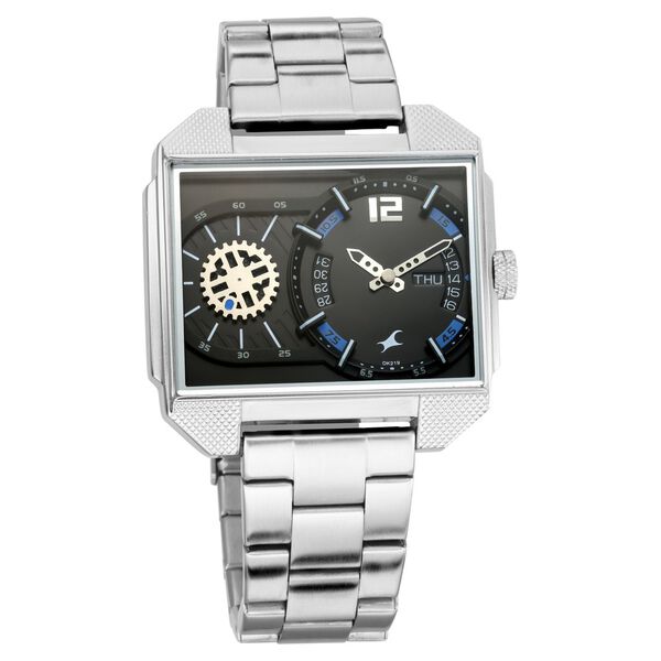 Fastrack Fastfit Quartz Analog with Day and Date Black Dial Stainless Steel  Strap Watch for Guys