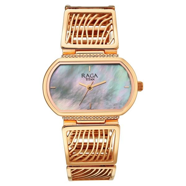 Titan Raga Ethereal Quartz Analog Mother of Pearl Dial Rose Gold Metal Strap Watch For Women - image number 5