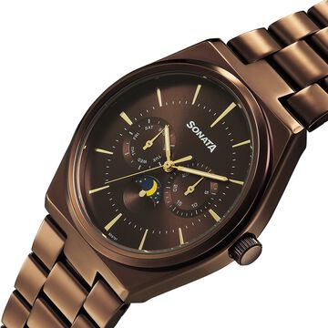 Sonata Festive Quartz Analog Brown Dial Metal Strap Watch For Men