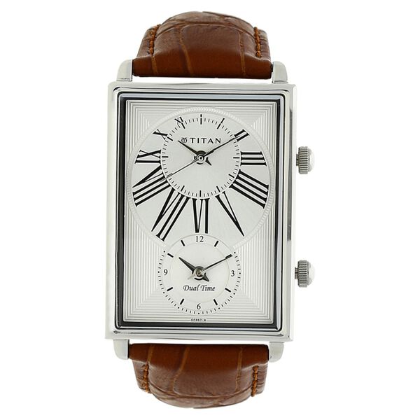 Titan Globe Trotter Silver Dial Dual Time Leather Strap watch for Men - image number 0