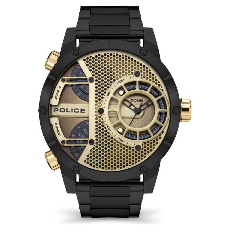 Police Quartz Multifunction Golden Dial Stainless Steel Strap Watch for Men