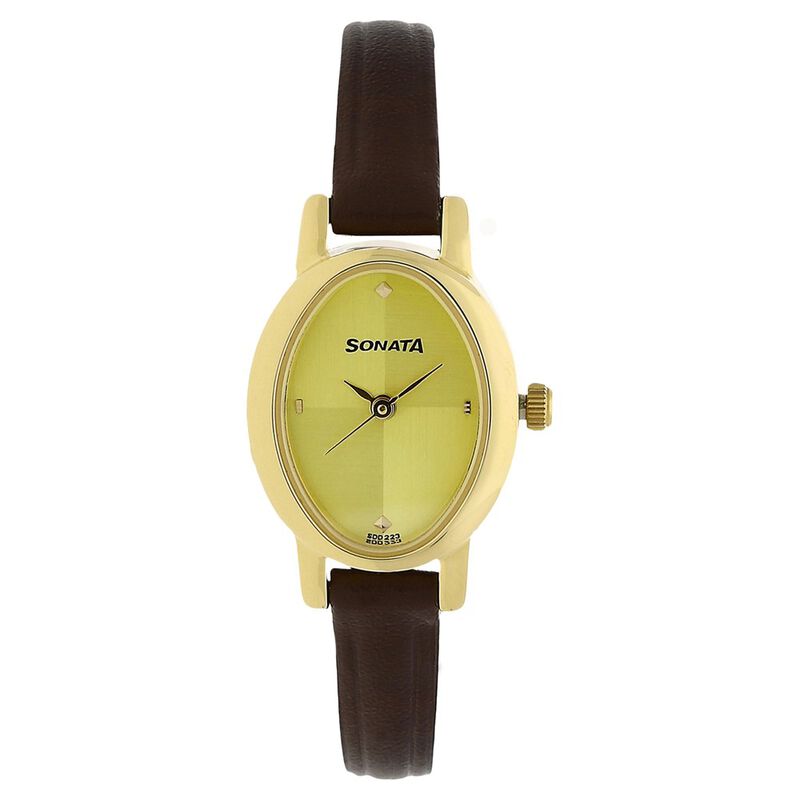 Sonata Quartz Analog Champagne Dial Leather Strap Watch for Women